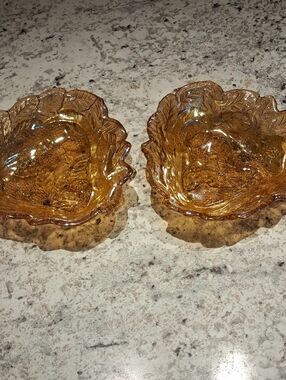 Vintage Indiana Glass "Loganberry"Marigold Carnival Glass Candy Dishes-Set Of 2